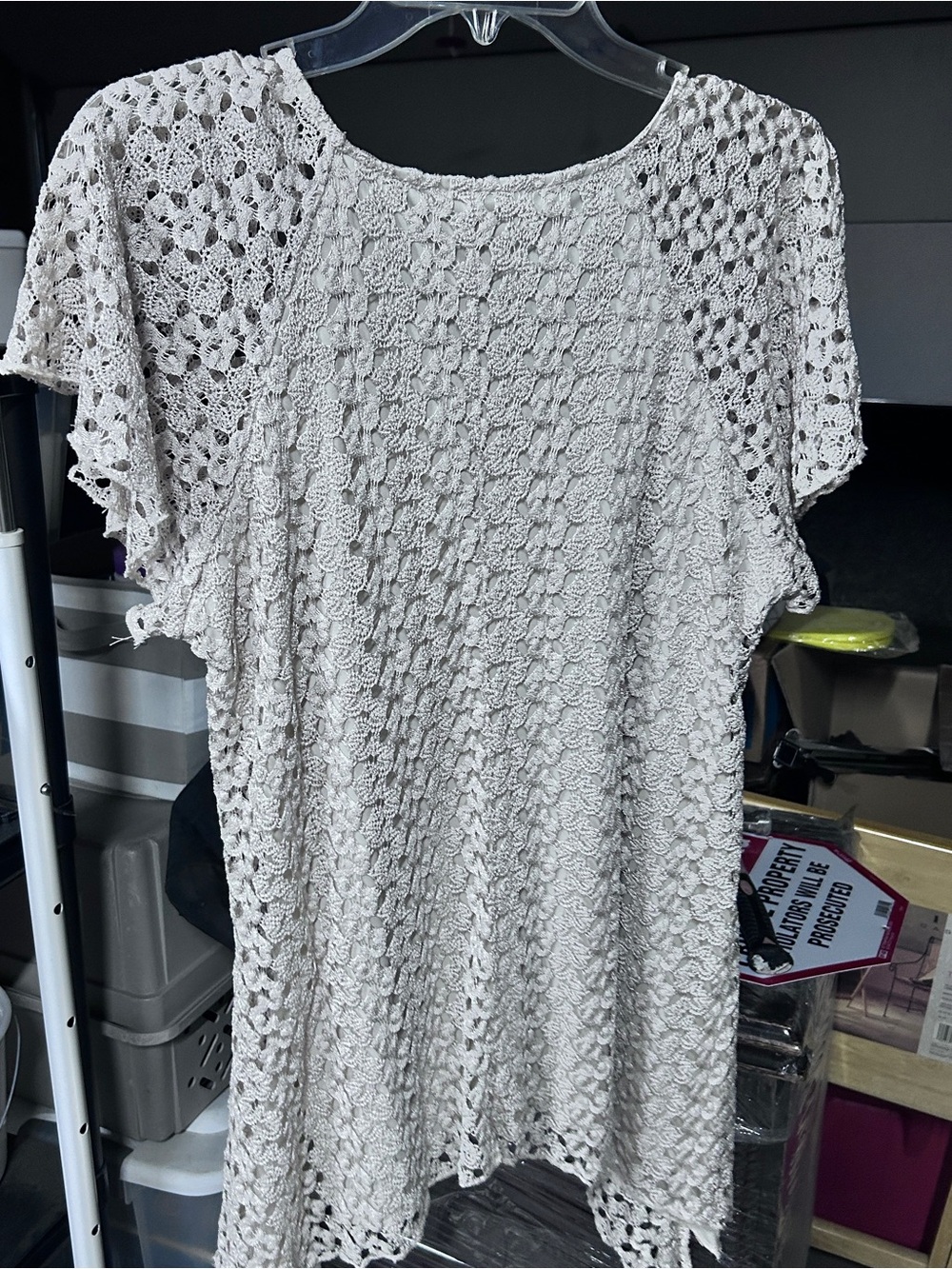 Crochet Lace Short Sleeve Tunic in Light Beige